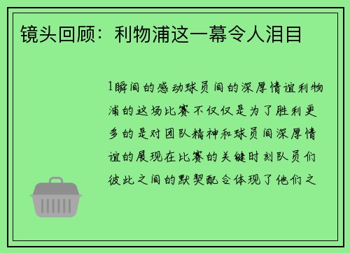 镜头回顾：利物浦这一幕令人泪目